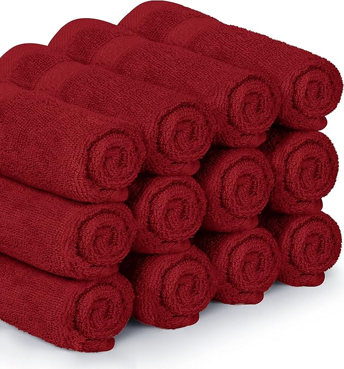 Utopia Towels 12 Pack Premium Wash Cloths Set, 12 by 12 Inches, 100% Cotton Ring Spun, Highly Absorbent and Soft Feel Essential Washcloths for Bathroom, Spa, Gym, and Face, Red
