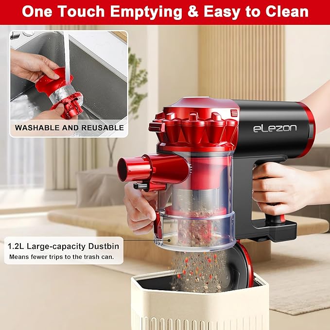 elezon A200 Cordless Vacuum Cleaner, Stick Vacuum with Powerful Suction, 38 Mins Runtime, Rechargeable Battery, HEPA Filter, Portable Lightweight Vacuum Cleaners for Home, Hard Floor, Pet Hair