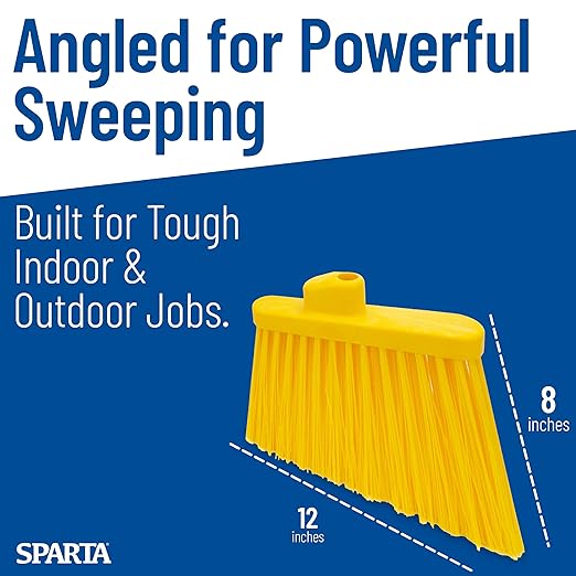 SPARTA Plastic Broom Head, Angled, Un-Flagged for Large Debris Indoor, Outdoor, Home, Restaurant, Lobby, Office, 12 Inches, Yellow