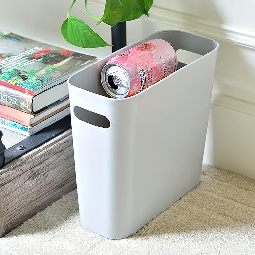 Youngever 1.5 Gallon Slim Trash Can, Plastic Garbage Container Bin, Small Trash Bin with Handles for Home Office, Living Room, Study Room, Kitchen, Bathroom (1 Pack Grey)