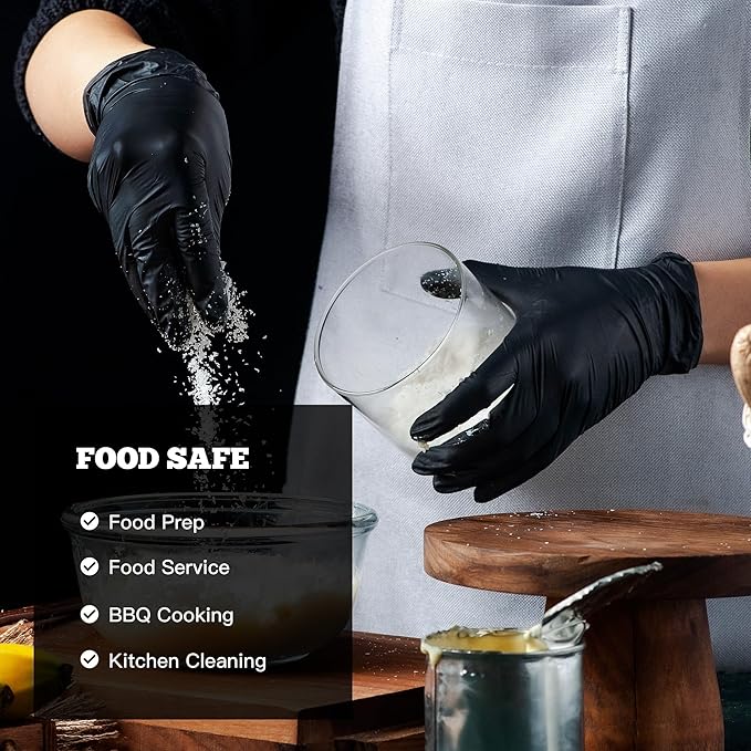 TitanFlex Disposable Nitrile Exam Gloves, 6-mil, Black, Heavy Duty, Latex Free, Food Safe for Cooking & Food Prep