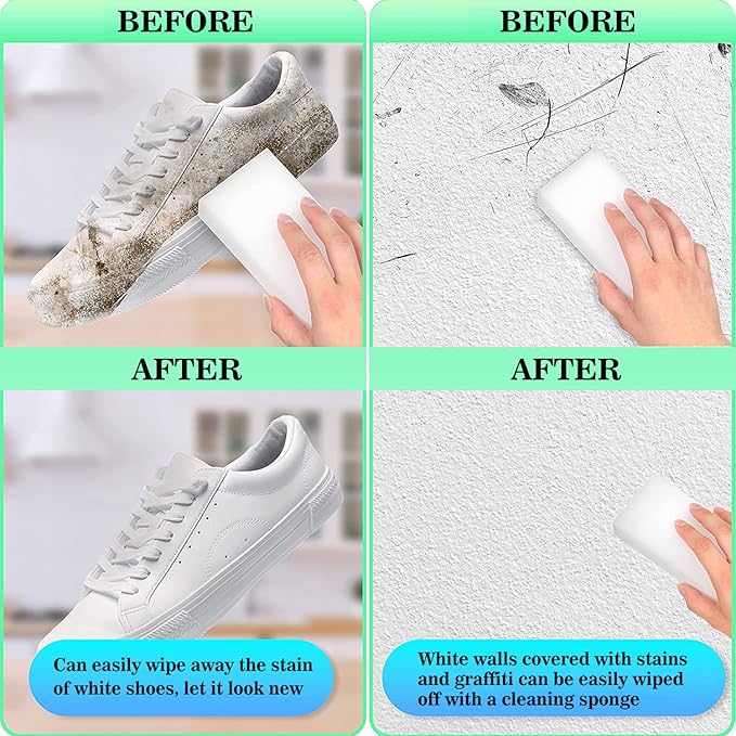 100Pack Magic Sponge Eraser, Melamine Sponge Foam, Non-Scratch Heavy Duty Kitchen Scrub Pads, Multi-Functional Household Cleaning Sponges for Dish, Bathroom, Bathtub, Sink, Cup, Wall Cleaner
