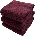 Purple Burgundy Wine Kitchen Hand Dish Towels: Oversized 28" x 18",100% Cotton Cloth Soft Cleaning Drying Absorbent Textured Design, Set of 3 Multipurpose for Everyday Use (Wine)