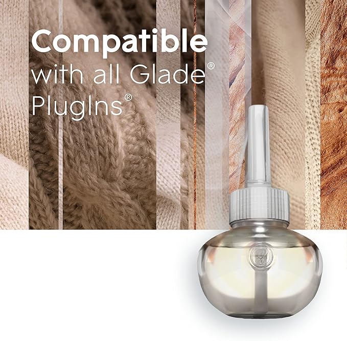 Glade PlugIns Refills Air Freshener, Scented and Essential Oils for Home and Bathroom, Cashmere Woods, 1.34 Fl Oz, 2 Count