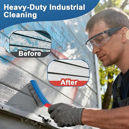 4-Pack Heavy Duty Wire Brush and Scraper Set, 3 Stainless Steel Scratch Brushes & 1 Metal Scraper for Aggressive Cleaning, Rust, Paint Removal, Grill, Kitchen, Auto, DIY with Non-Slip Handle