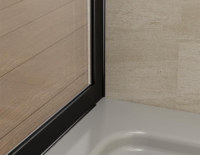 Shower Screen 34" x 74" Half Frameless Shower Wall Panel, Tempered Glass 3/8 inch, Easy to Clean Coating, Fixed Glass Shower Door with Hardware (Matte Black)