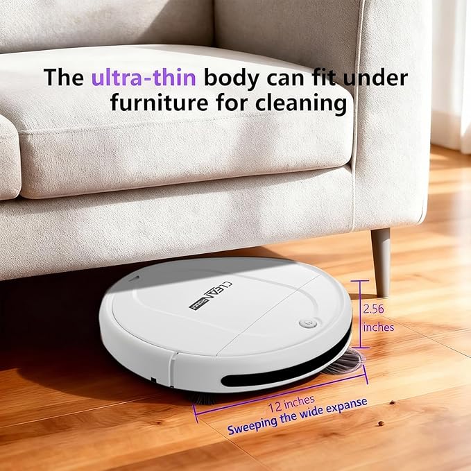 Robot Vacuum Cleaner, 3000Pa Powerful Suction, 2.56-inch Ultra-Slim Body, 120-Minute Long Battery Life, Quiet Operation, Smart Navigation, Suitable for Hard Floors/Low-Pile Carpets/Pet Hair- Whites-2