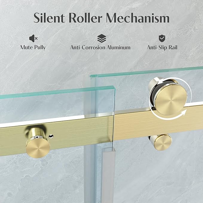 Shower Door Frameless 56-60'' W x 72'' H, Sliding Glass Door, 5/16 inch (8mm) Thickness Clear Tempered Glass for Walk-in Shower, Golden