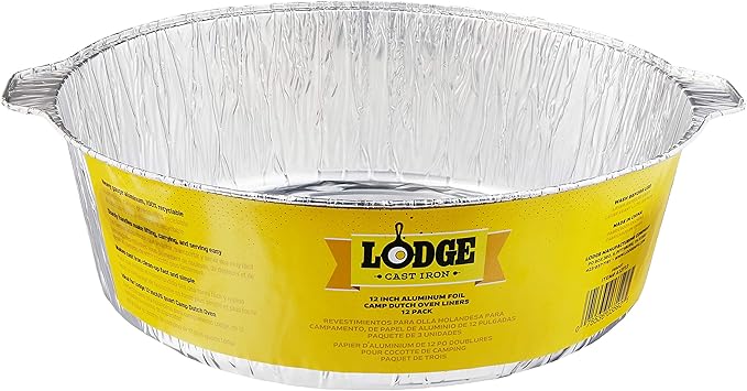 Lodge Silver 12 Inch Aluminum Foil Dutch Oven Liner - 100% Recyclable Dutch Oven Liner - Easy Camp Cooking Cleanup - 12 Pack