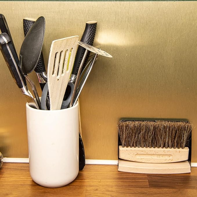 Generic Mini Broom and Dustpan Set - 100% Horsehair Bristles, Beech Wood, Brown - Perfect for Table, Computer, Kitchen, Pet Habitat - 2 Count, 5.9 x 3.9 x 15 inches