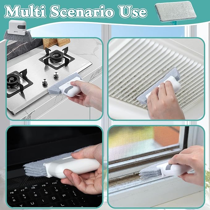 Detachable Window Screen Cleaner Tool with Wet and Dry Dual-Use - All-in-One Mesh Scrubber, Window Track and Groove Cleaning Brush Kit (8 Pack)