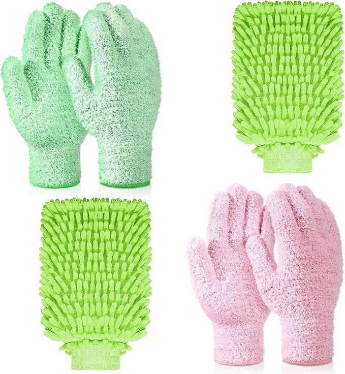 6 Pcs Microfiber Dusting Mitt Gloves for Plants Washable Dusting Gloves for House Cleaning Furniture Car Washing