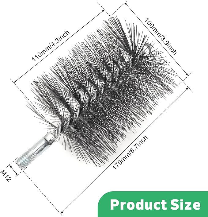 4" Chimney Steel Cleaning Brush with 1/4" Metric Thread Fitting for Insulated Chimneys, Stainless Steel or Metal Stove Pipes, Works with Most Chimney Rod Sets (4 Inch)