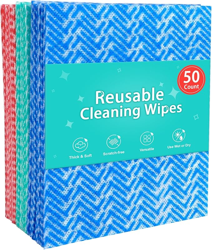 AIDEA Cleaning Wipes, Reusable Cleaning Cloth and Towels, Domestic Wipes for Dish&Kitchen, 50 Count Multi-Purpose Rags, 12 * 12 Inch