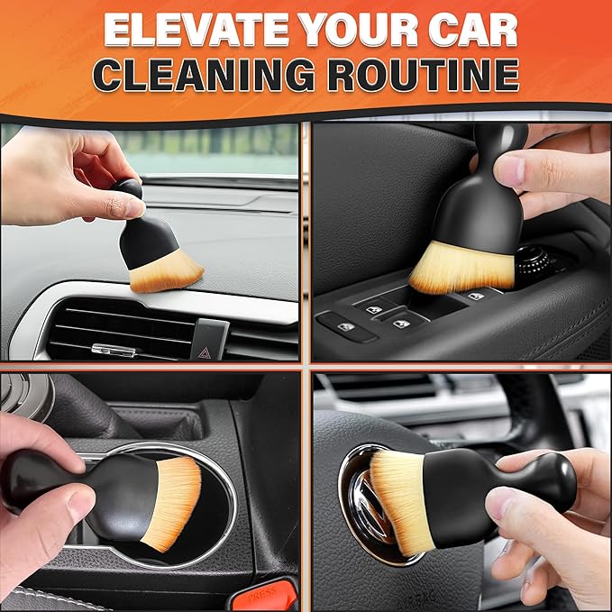 3 Pcs Car Detailing Brush Set – Curved Radian Design Car Cleaning Brush Interior Kit with Soft Bristles, Transparent Case, Sturdy Plastic Handle, Waterproof Auto Detailing Brushes for Versatile Use