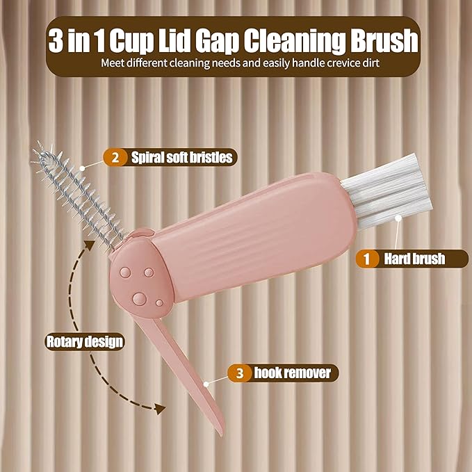 3 in 1 Cup Lid Gap Cleaning Brush Multifunctional Bottle Cleaning Brush for Water Bottle Cup Lid Gap for Gaps of Various Containers (Blue Pink(Mushroom))