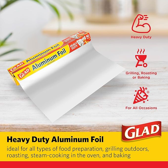 Glad Heavy Duty Aluminum Foil, 40 Square Feet | Aluminum Foil For Grilling, Roasting, Baking