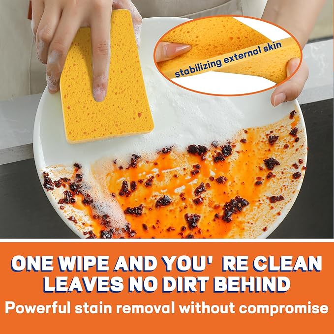 7 Pack Biodegradable Cellulose Pop Up Sponges | Compostable Kitchen Sponges Pack | Gentle Non-Scratch Cleaning for Dishes, Kitchen & Bathroom Surfaces-Yellow