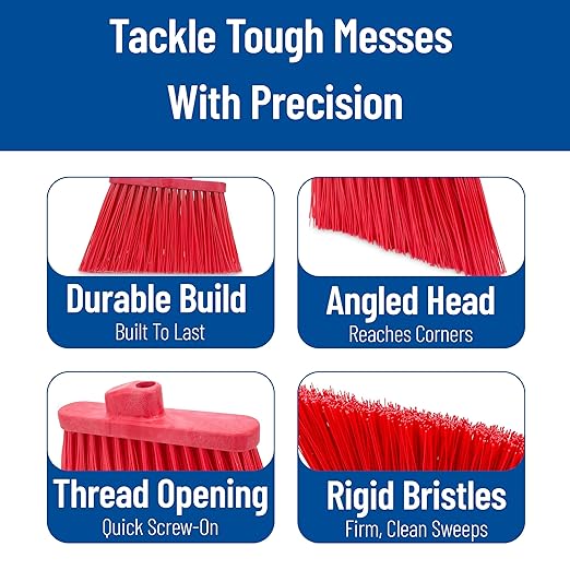 SPARTA Plastic Broom Head, Angled, Un-Flagged for Large Debris Indoor, Outdoor, Home, Restaurant, Lobby, Office, 12 Inches, Red