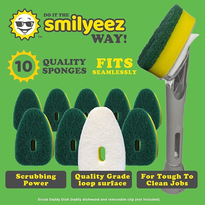 Smilyeez Green Heavy Duty Scrubbing Sponge Refill for use with The Dish Daddy (Reg. TM) Dishwand (10 Pack) Refill Head