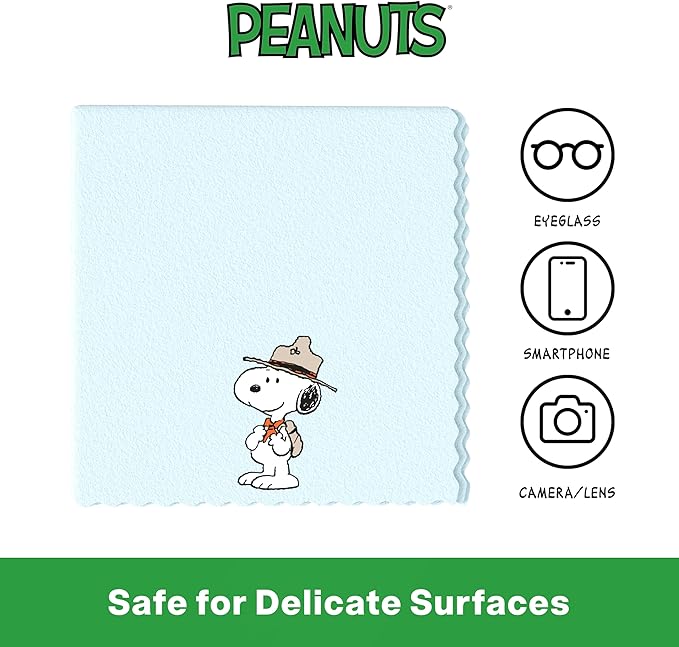 Microfiber Cloth & Glasses Wipes (3 Pack) Lens & Glasses Cleaning Cloth - Eye Glass Clean Cloths - Eyeglass Cleaning Cloths - Camera Lenses & Gadget Delicate Screens - Snoopy