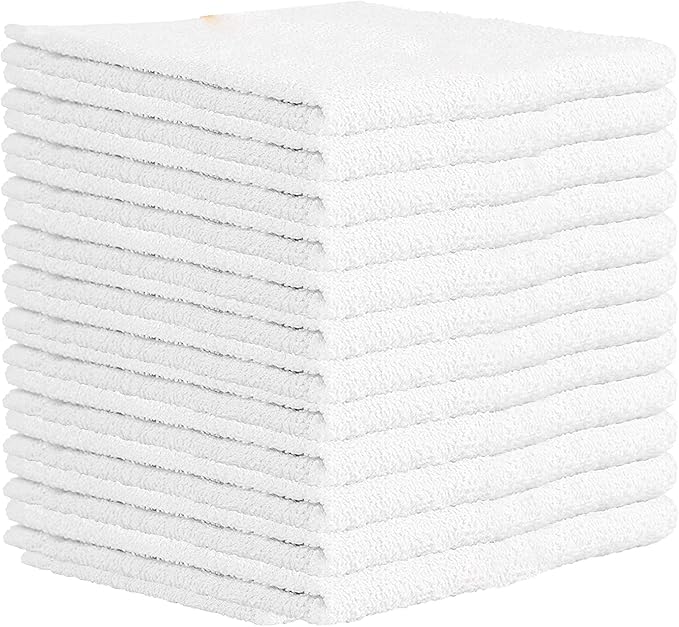 Nabob Wipers Kitchen Bar Mop Terry Towels 12 Pack - 100% Cotton - Size 14x17 - Perfect for Your Home, Kitchen, Bathroom, Bars, Restaurants & Auto - Super Absorbent (White)