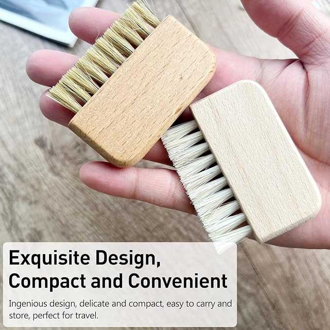 Natural Beech Wood Nail Brush Non-Slip Hand and Toenail Cleaning Brush Compact and Durable Bristle Scrub for Home and Travel
