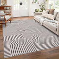 Washable Rug 9x12 Area Rugs for Living Room, Abstract Rug for Bedroom, Soft Rainbow Non Slip Throw Rugs with Rubber Back, Low Pile Stain Resistant Boho Geometric Carpet for Dining Room, LightCamel