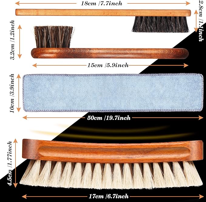 6 Pcs Horsehair Shoe Brush Kit Polishing Daubers Applicators Leather Care Brushes Shine Cleaning Cloth with Case(Shoe Brush Set A)