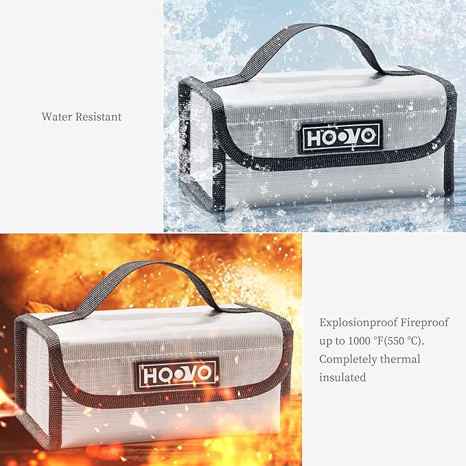 HOOVO Lipo Battery Bag - Fireproof & Explosionproof Storage Protector, Guard for DJI/RC Batteries - 2 Pack, Accommodates 4 Batteries