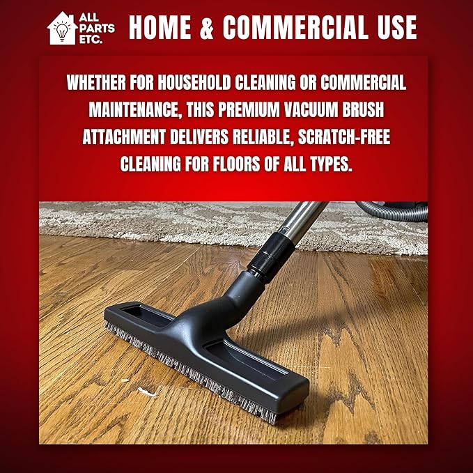 Vacuum Floor Brush Attachment, 12 Inch Brush for 1.25” Vacuum Accessories with Two Adapters for 1 3/8” & 1.5" Compatibility with Shop Vac, Shark, Miele, Bissell, Nutone, & Central Vacs
