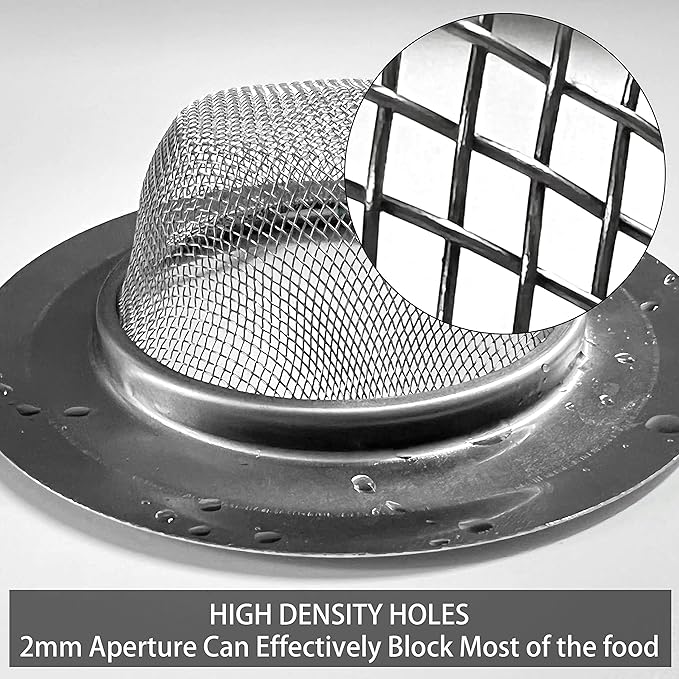 2 Pcs Stainless Steel Kitchen Mesh Silver Sink Strainer Large Wide Rim 4.5" Diameter,Perfect for Kitchen Sinks