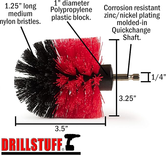 Outdoor Cleaning Brush - Red Nylon Bristle - Patio, Deck, Concrete, Siding, Statues, Equipment, Garden, Lawn Decorations, Headstones