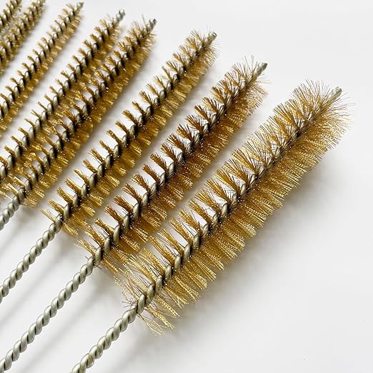 8Pcs Brass Wire Tube Cleaning Brush Set 12inch Long Handle Bristle Tube Brush Metal Pipe Cleaner Bore Brush for Auto Parts, Tubes, Bottle, Glass (6, 8, 10, 12, 14, 16, 20, 25mm)