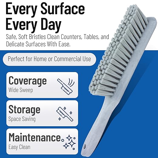 SPARTA Handheld Soft Counter Brush 8 Inch Bristle Span, Multi-Use Dust Brush with 5 Inch Handle for Tables, Countertops, and Delicate Surfaces, Polyester, Gray, (Pack of 6)
