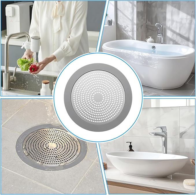 Flat Shower Drain Hair Catcher Stainless Steel Shower Drain Cover Hair Catcher 5.7in Wide Round Hairs Stopper for Showers Drains Sink Protector Filter for Showers Bathroom Pet Owners Homeowners