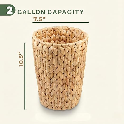 2-Pack Wicker Trash Cans - Rattan Trash Can - Wicker Waste Basket for Bathroom, Bedroom - Woven Waste Basket (Natural, 2 Gallon)