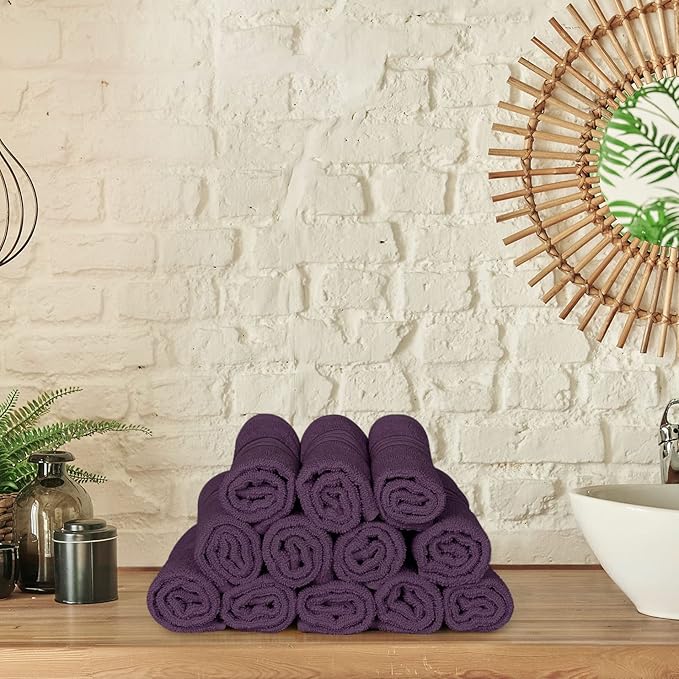 Utopia Towels Wash Cloths Set, 12 by 12 Inches, 100% Cotton Ring Spun, Highly Absorbent and Soft Feel Washcloths for Bathroom, Spa, Gym, and Face, 12 Pack Plum