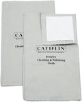 CATIFLIN 2pcs Multi-Layer Jewelry Cleaning Cloth, Large Silver Polishing Cloth, 100% Cotton Jewelry Polishing Cloths for Gold, Silver and Platinum Jewelry (Light Gray, 10 "X12)
