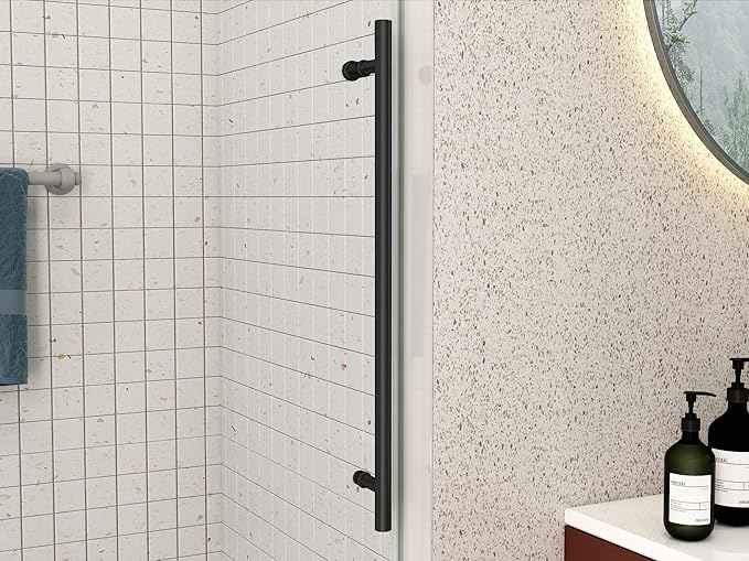 Sunrosa 44"-48" W x 76" H Frameless Shower Door, Sliding Shower Door with Handle, Glass Shower Door with 5/16" (8 mm) Clear SGCC Tempered Glass, Matte Black
