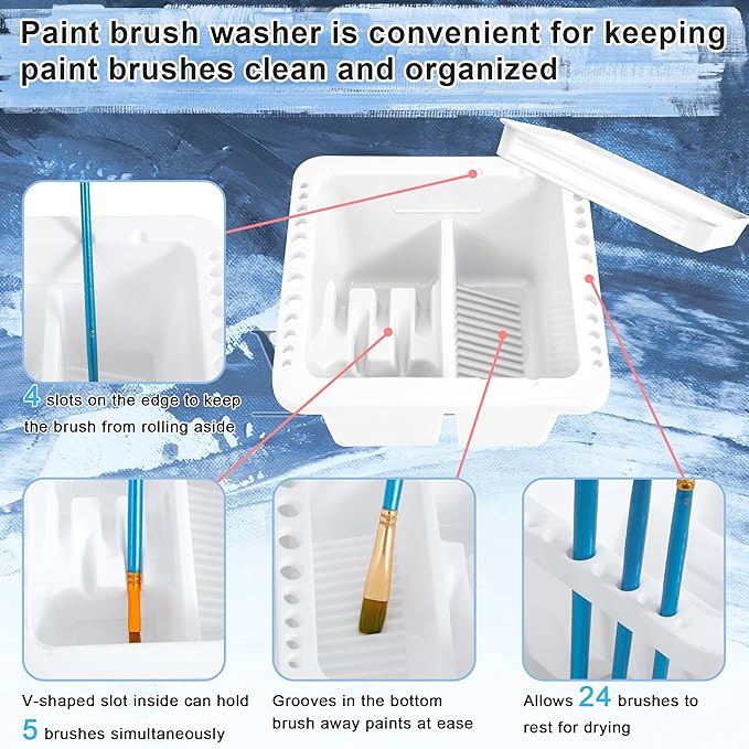 MyLifeUNIT Paint Brush Cleaner, Paint Brush Holder and Organizers for Acrylic, Watercolor, and Water-Based Paints (White)