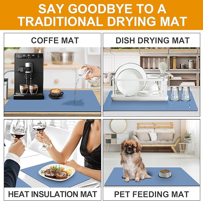 Dish Drying Mats for Kitchen Counter, Waterproof Coffee Mat for Countertop, Under Sink Mats, Coffee Bar Mat Accessories