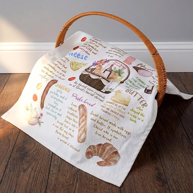Traditional Pascha Feast Easter Basket Cover Table Decoration Easter Religious Gift Traditional Orthodox Pascha Basket Item Meaning Cotton Towels Communion Prosphora Greek Christian Altar