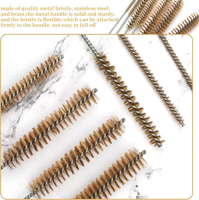 Tube Brush Kit 7pcs Brass Wire Tube Brushes Stainless Steel Bottle Brush Long Handle 11'' Wire Brushes for Cleaning Wire Pipe Tube Cleaner - 6mm/8mm/10mm/12mm/15mm/20mm/22mm