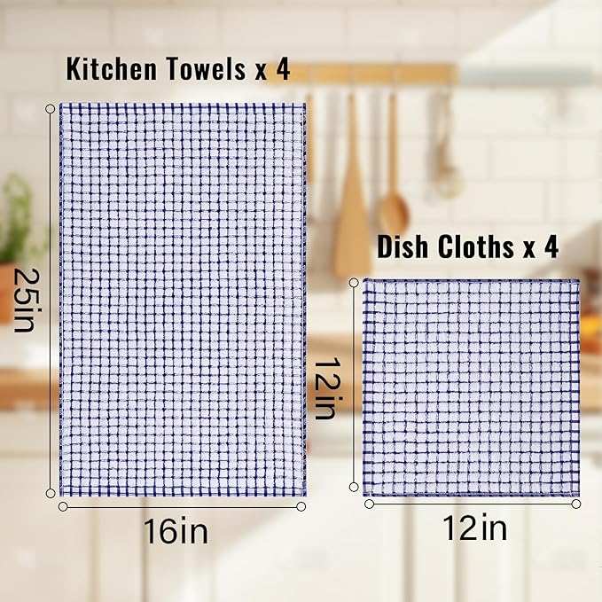 Homaxy Kitchen Towels and Dishcloths Set, 16 x 25 and 12 x 12 Inches, Set of 12 Cotton Terry Kitchen Dish Towels, Super Soft and Absorbent Dish Cloths, Red/Blue/Green
