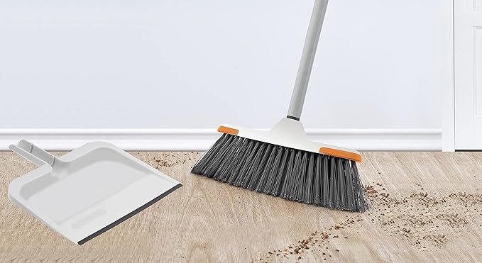 Superio Lightweight Essential Household Broom with Metal Handle, 2-Pack Grey