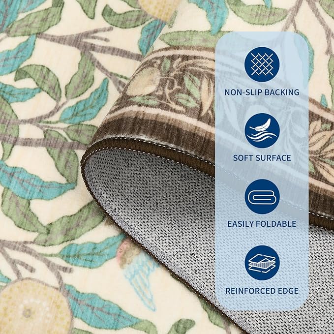GarveeHome 8x10 Area Rugs for Living Room, Boho Leaf Rugs for Bedroom with Soft Low Pile, Non Slip Botanical Bird Large Washable Rug 8x10 for Dining Room Stain Resistant Beige Throw Rug