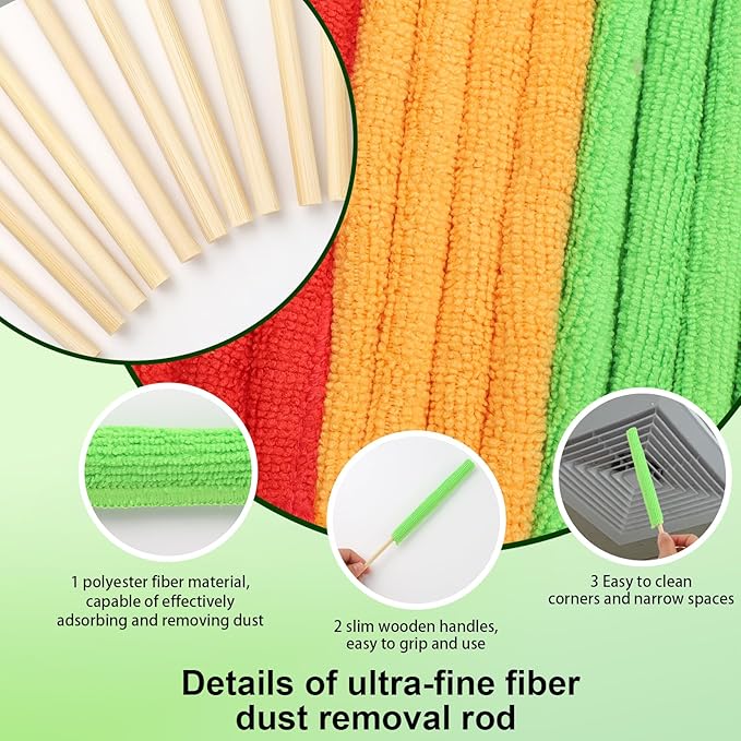 12 PCS Microfiber Detail Duster Sticks - Mini Crevice Cleaning Tools for Car Vents, Blinds, Fans & Electronics, Reusable Car Air Vent Cleaner Brushes Fan Blade Cleaner Dusters for Small Spaces