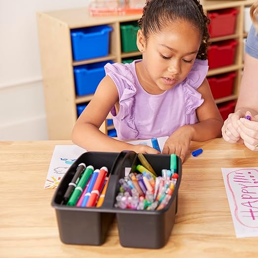 ECR4Kids 3-Compartment Storage Caddy, Storage Organizer, Black, 6-Pack