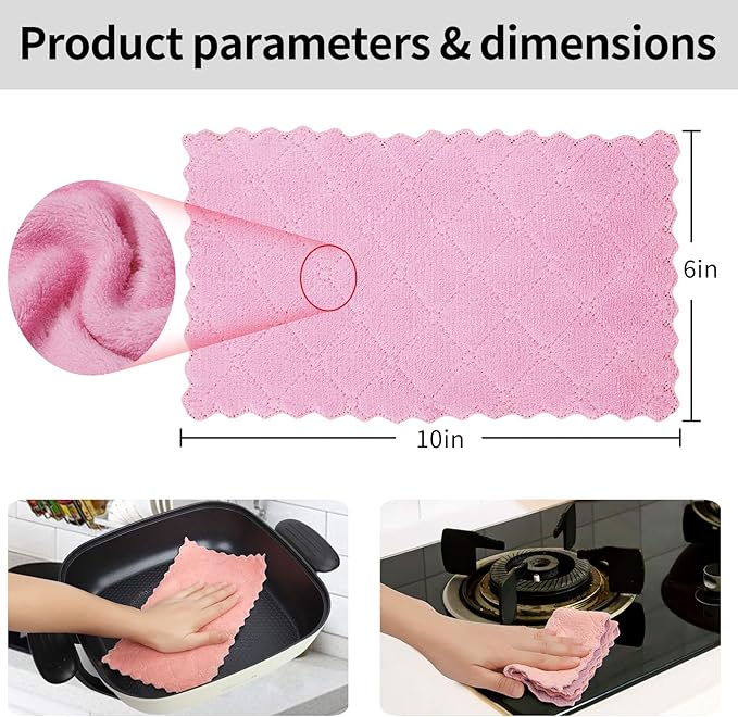 20 Pack Kitchen Dish Cloths Dish Towels,Super Absorbent Coral Fleece Cloth,Premium Cleaning Cloth,Nonstick Oil Washable Fast Drying Dish Rags for Clean Table,Dish,Glass（5Colors 6"x10"）